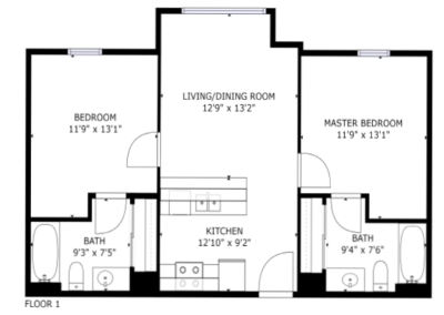 Central Place Floor Plan 2 BDRMS